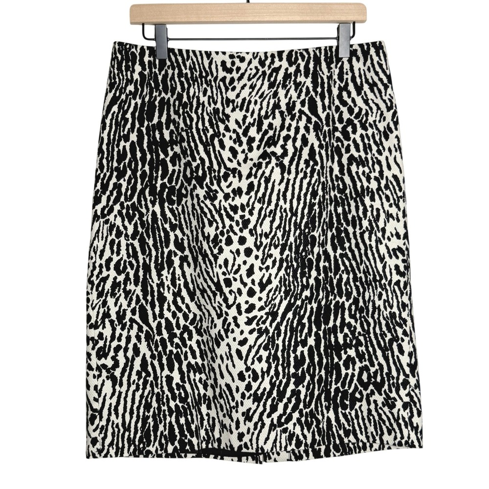 Talbots Womens Pencil Skirt 10 Black Tan Animal Print‎ Office Corpgore